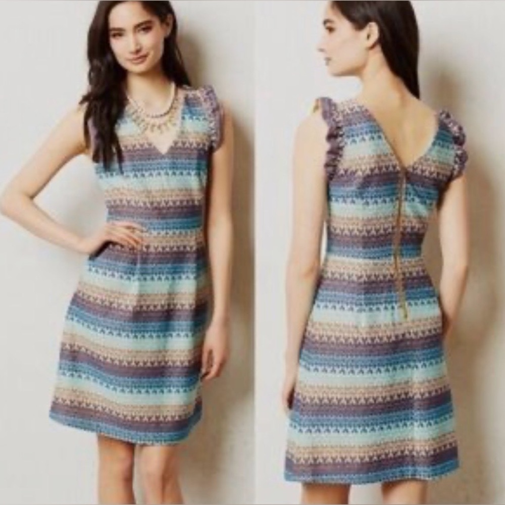 Anthropologie Tabitha Teahouse striped crochet-look fit-and-flare dress